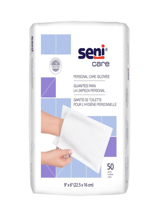 Seni Care Wash Mitt, 6" x 9" White Disposable Personal Care Gloves for Skin Cleansing, 50 Count (1 Pack of 50) - Image 1